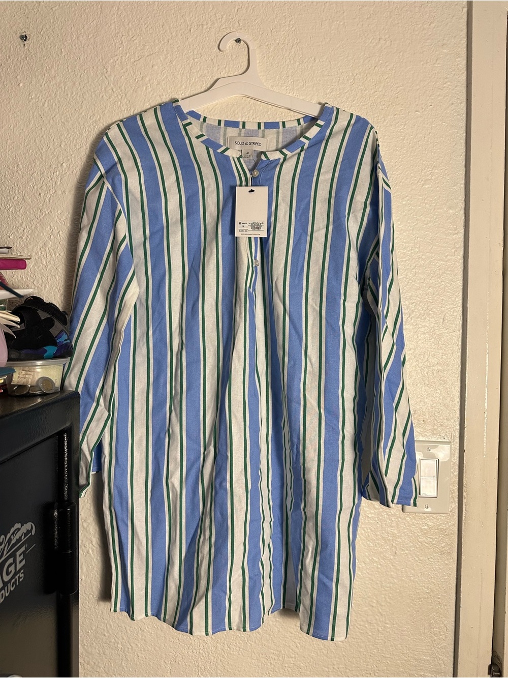 SOLID & STRIPED Blue, White & Green Striped Mini Dress